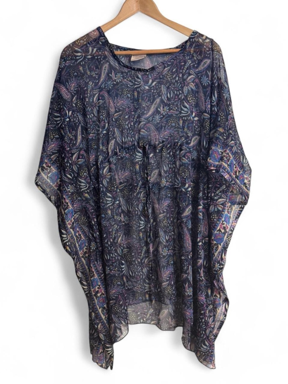 Sunflower Blue/Purple Paisley Sheer Boho Hippie Kaftan, Free Size (Fits Most).